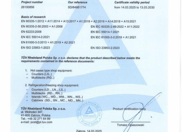 Cертификат соответствия  TUV - ENG